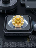 MSE.142Y TARA AYARH LUNE | 2.0ctw Soliel Yellow Asscher-Cut Moissanite Stud Earrings in Genuine S925 Sterling Silver | Modern Geometric Halo