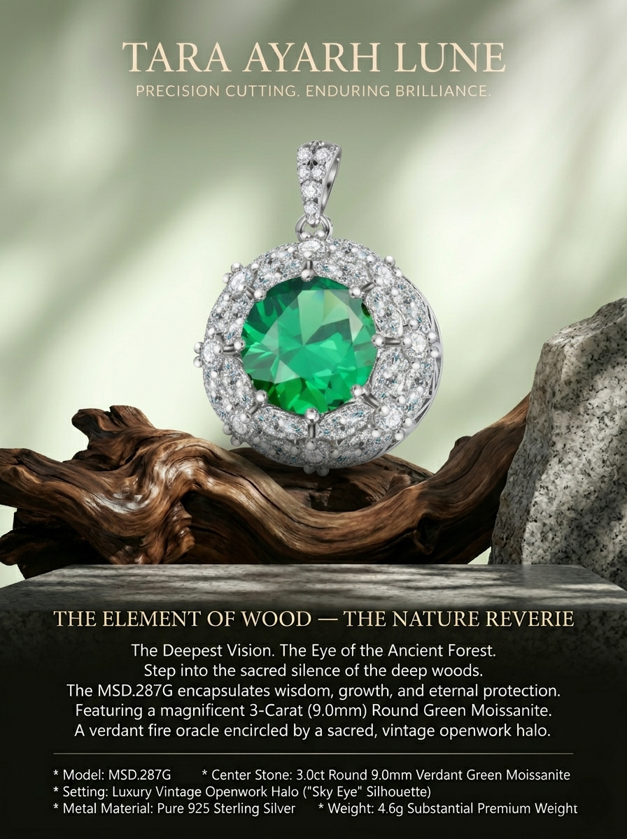 MSD.287G | "Sky Eye" 3-Carat Green Moissanite Vintage Openwork Halo Pendant