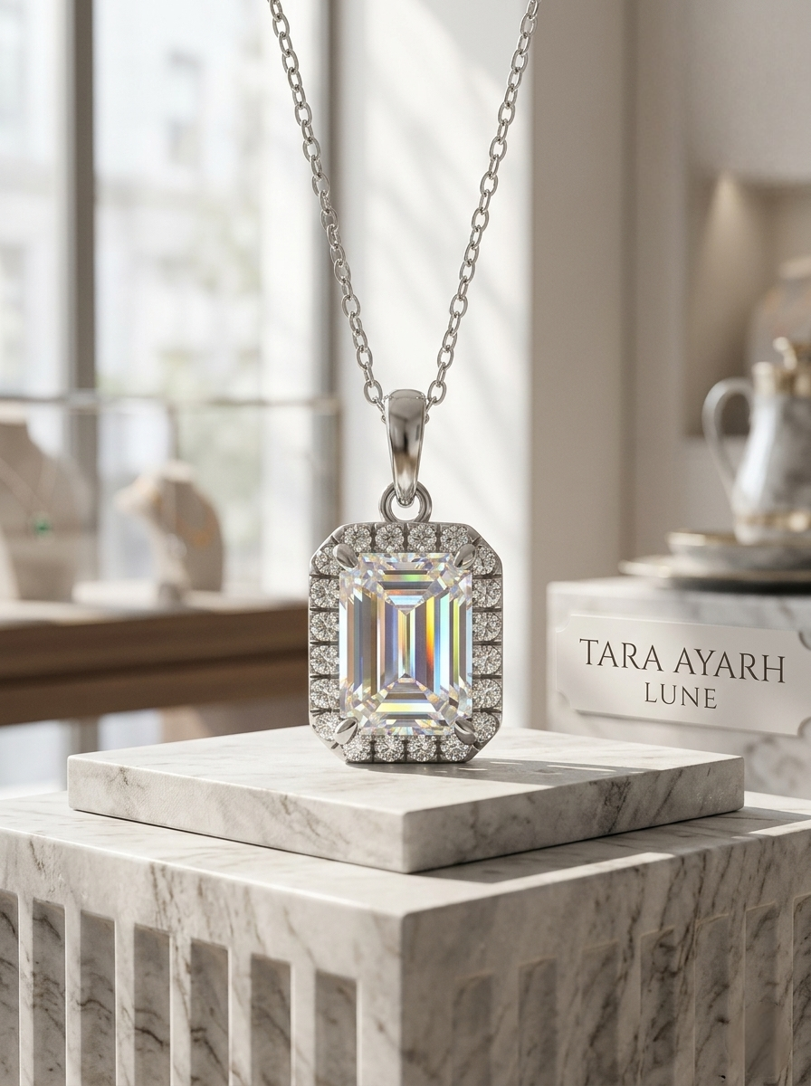 MSD.007 | The "Emerald Matrix" Pendant: 1.0ct Lab-Grown Moissanite in a Geometric Halo Architecture