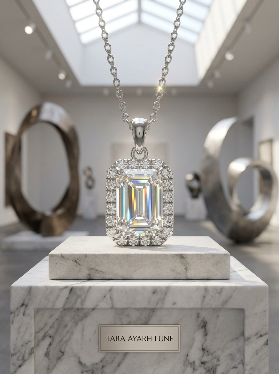 MSD.007 | The "Emerald Matrix" Pendant: 1.0ct Lab-Grown Moissanite in a Geometric Halo Architecture