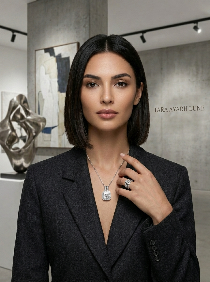MSD.026 |The "Halo Cube" Pendant: A Mosaic of Lab-Synthesized Moissanite in an Emerald-Cut Frame