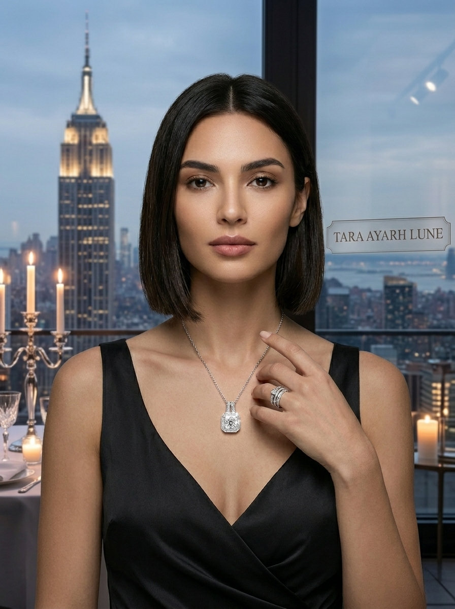 MSD.026 |The "Halo Cube" Pendant: A Mosaic of Lab-Synthesized Moissanite in an Emerald-Cut Frame