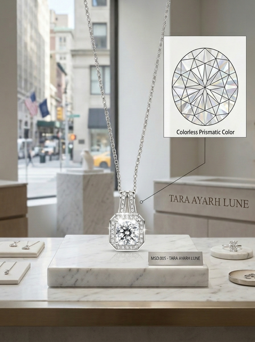MSD.026 |The "Halo Cube" Pendant: A Mosaic of Lab-Synthesized Moissanite in an Emerald-Cut Frame