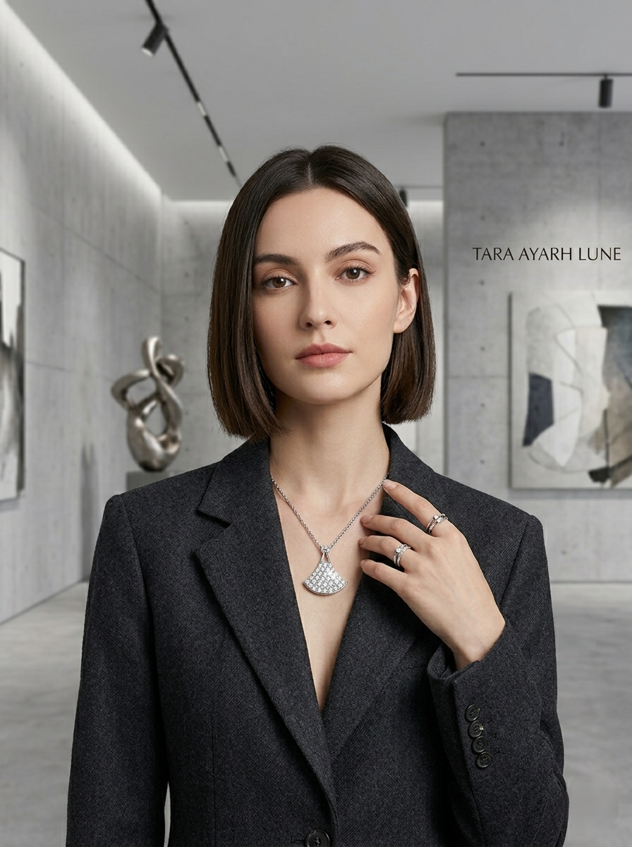 MSD.020 | The "Pavé Fan" Pendant: A Mosaic of Lab-Grown Moissanite in a Fluid Art-Deco Silhouette