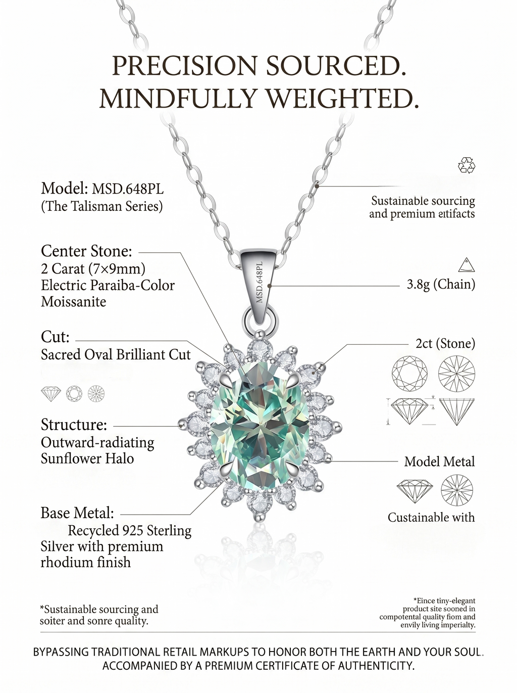 (MSD.648PL)The Solar Bloom 2-Carat Oval Paraiba-Color Moissanite Pendant Necklace