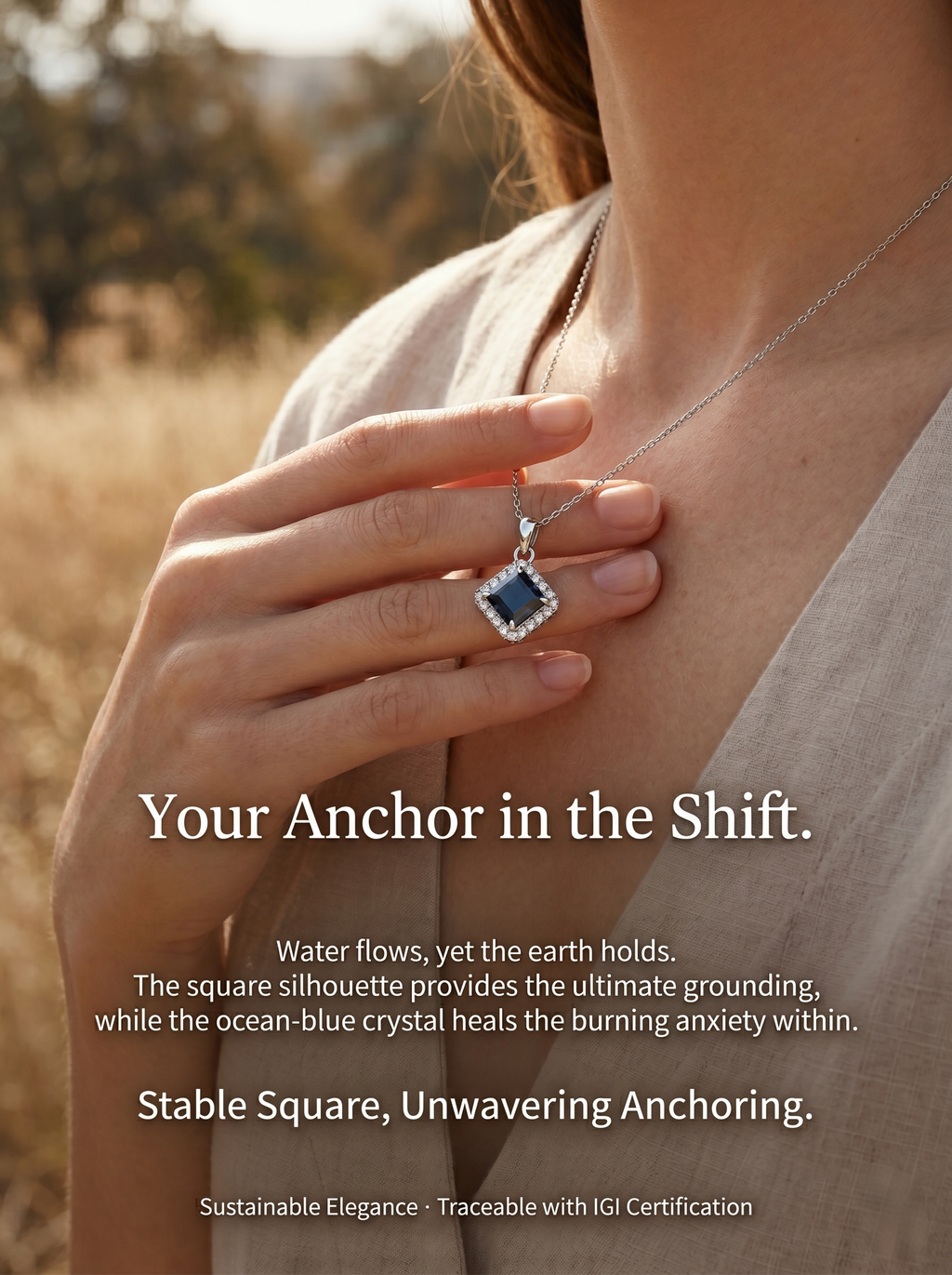 MSD.643B Blue Moissanite Asscher Cut Pendant Necklace