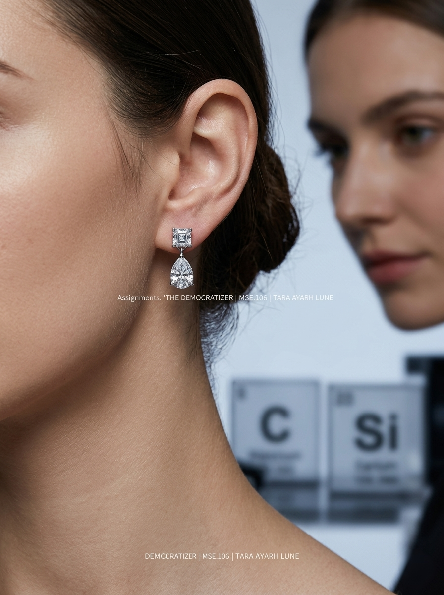MSE.106 TARA AYARH LUNE "The Ethereal Drop" | Dual-Facet Moissanite Earrings with Asscher & Pear Cut Stones in S925 Silver