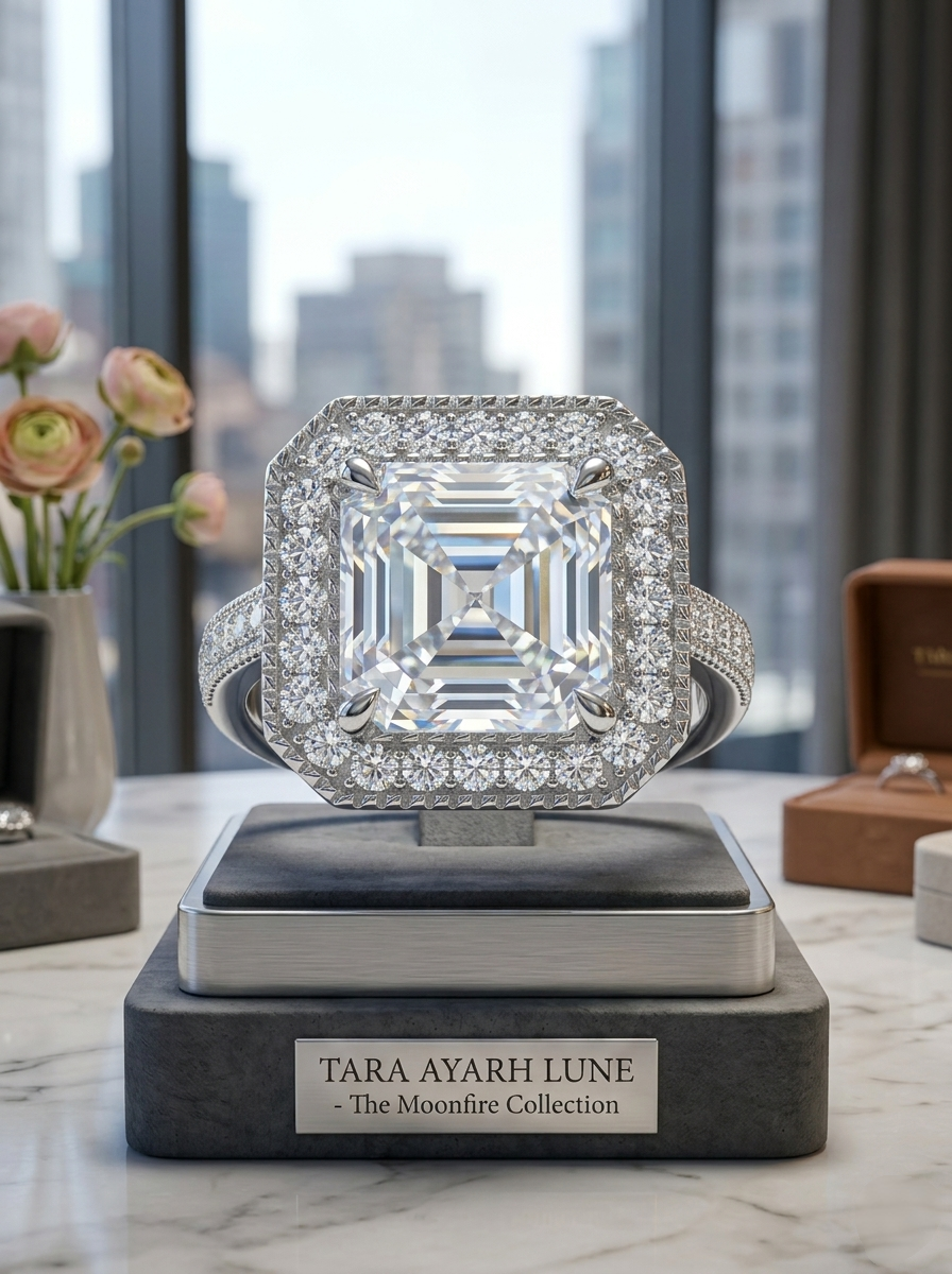 MSR.427 The "Grand Horizon" Asscher-Cut Statement Ring — 3ct Moissanite in Verdant Green, Azure Blue, or Classic Ice