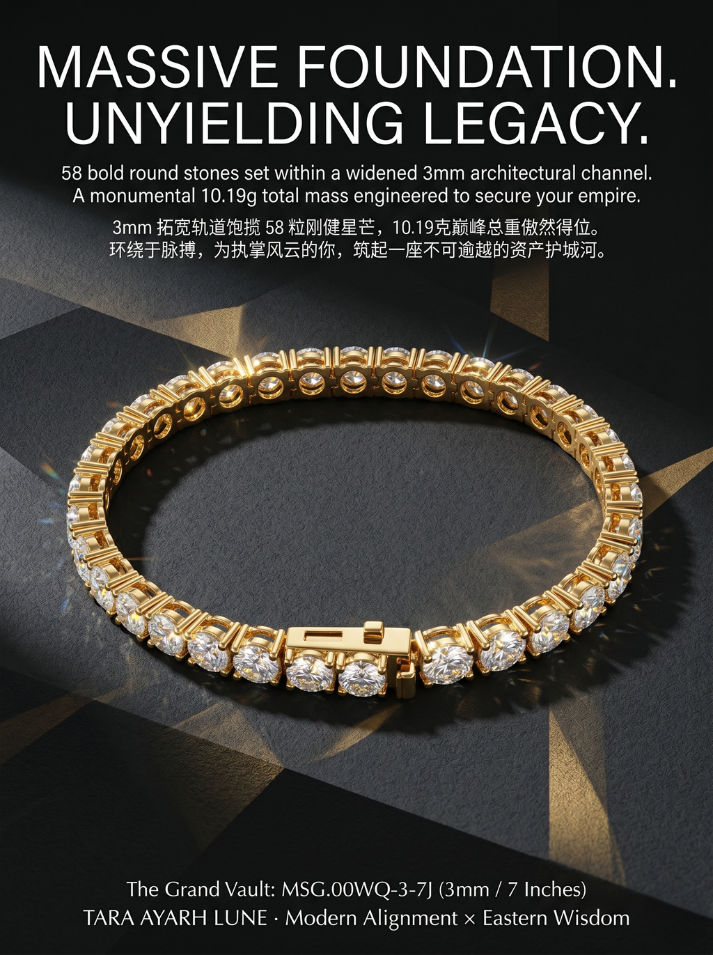 The Grand Vault Tennis Bracelet | 3mm Bold 2ct Moissanite 7" | MSG.00WQ-3-7J
