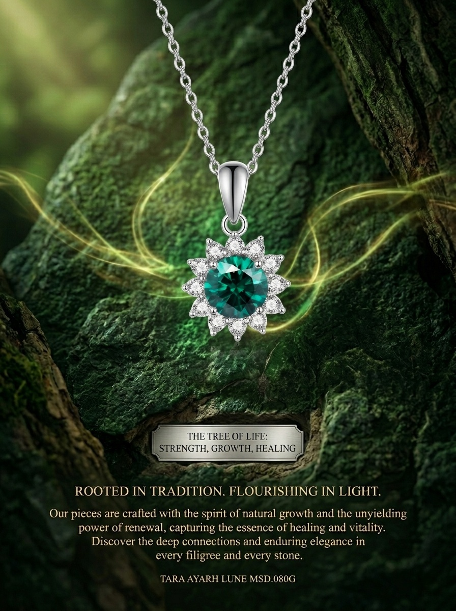 TARA AYARH LUNE MSD.080G Forest Green Moissanite Necklace | Wood Element