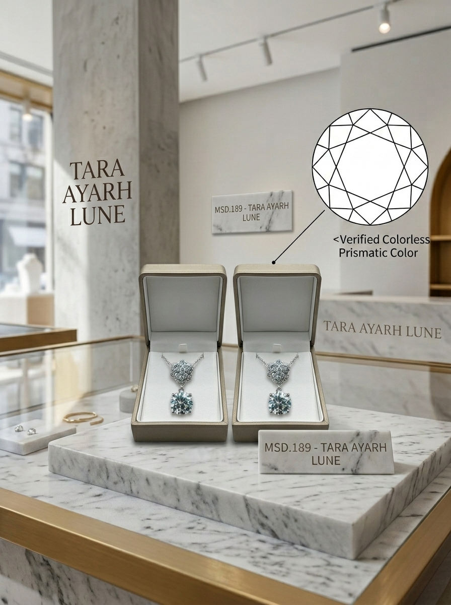MSD.189|The "Orbital Lariat" Droplet Pendant | 1.0ct Radiant Round Moissanite with Infinite Pavé Knot & Chandelier Crown Halo