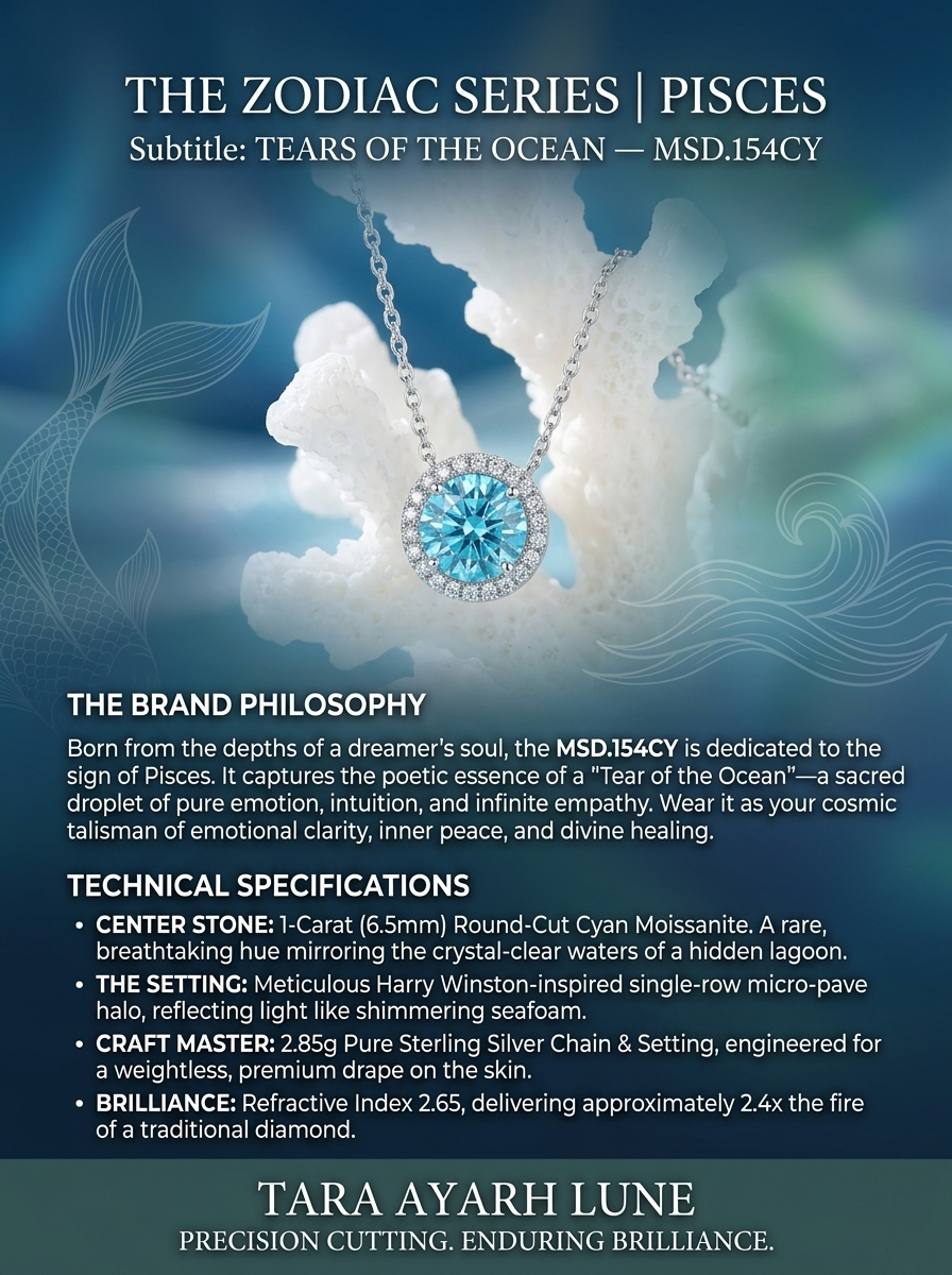 MSD.154CY | Pisces "Tears of the Ocean" Cyan Moissanite Halo Necklace