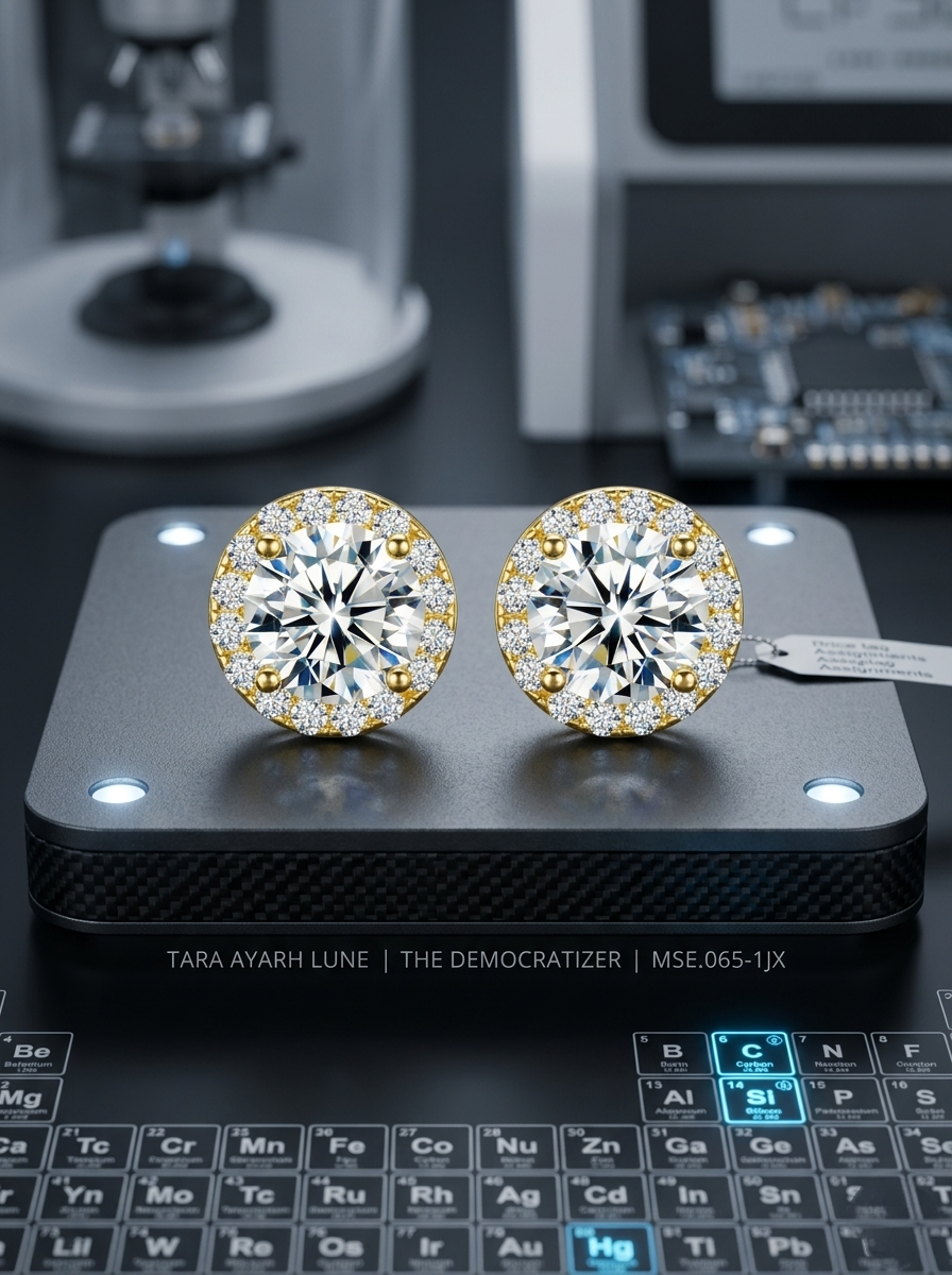 MSE.065 TARA AYARH LUNE "The New Era" Halo Studs | 1.3ctw Lab Moissanite in Classic, 14K Gold & Midnight Black Editions