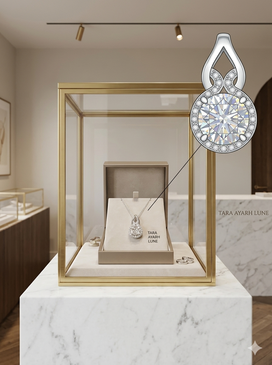 MSD.178|The "Prosperity Infinity" Y-Drop Pendant | 1.0ct Radiant Round Moissanite with Pavé-Crystal Ribbon & Royal Halo