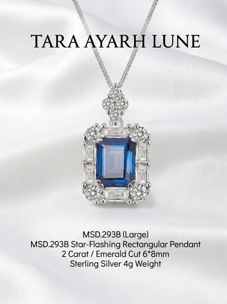 MSD.293B | "Midnight Ocean" 2-Carat Emerald-Cut Royal Blue Moissanite Star-Flashing Pendant