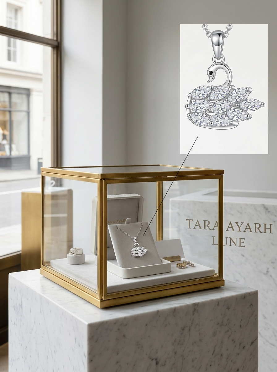 MSD.132|The "Serene Grace" Swan Pendant | 1.8ct TW Marquise-Cluster Moissanite in Fluttering Wing Setting
