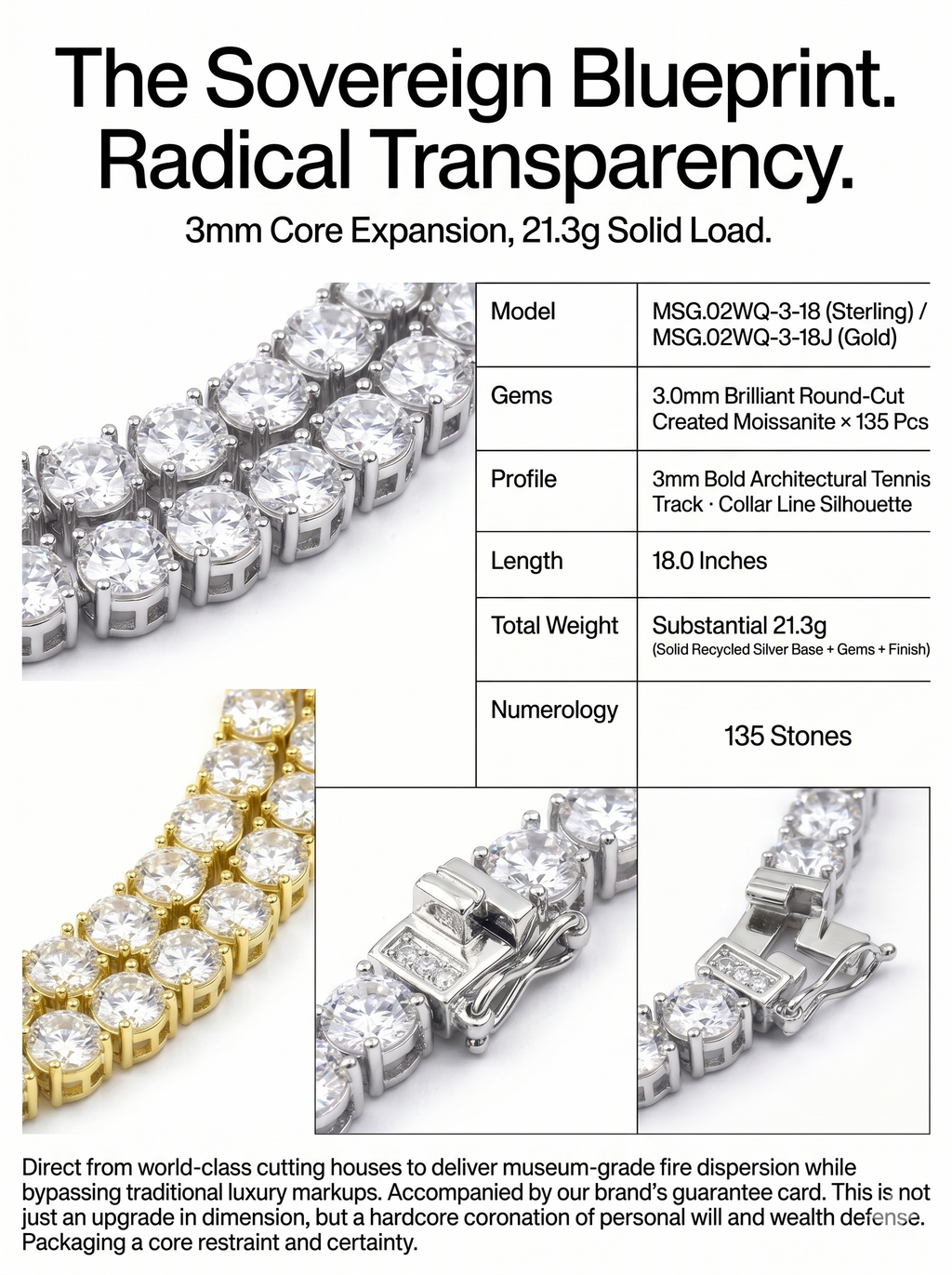 (MSG.02WQ-3 Series) The Sovereign Oracle 3mm Bold Moissanite Tennis Chain