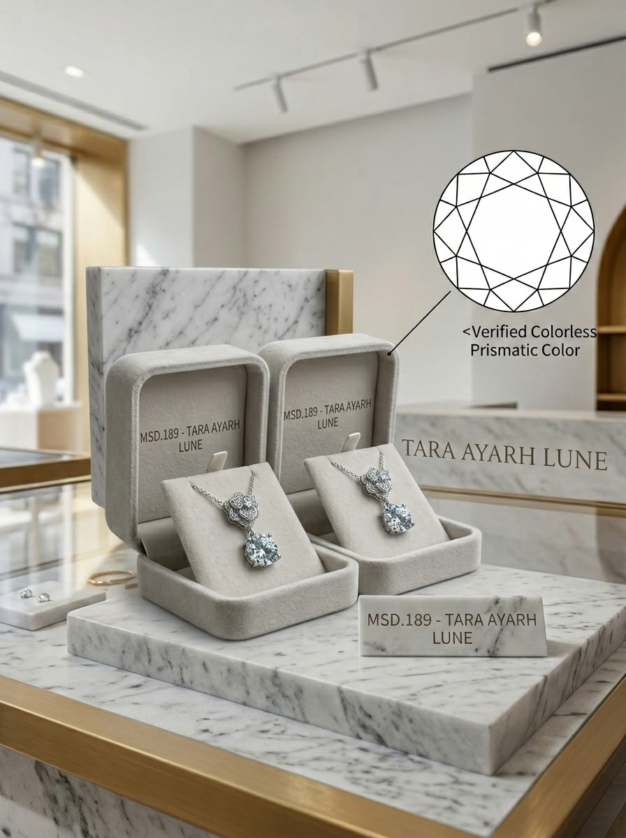 MSD.189|The "Orbital Lariat" Droplet Pendant | 1.0ct Radiant Round Moissanite with Infinite Pavé Knot & Chandelier Crown Halo