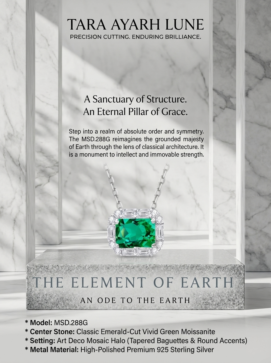 MSD.288G | "Verdant Gate" Emerald-Cut Green Moissanite Art Deco Halo Pendant