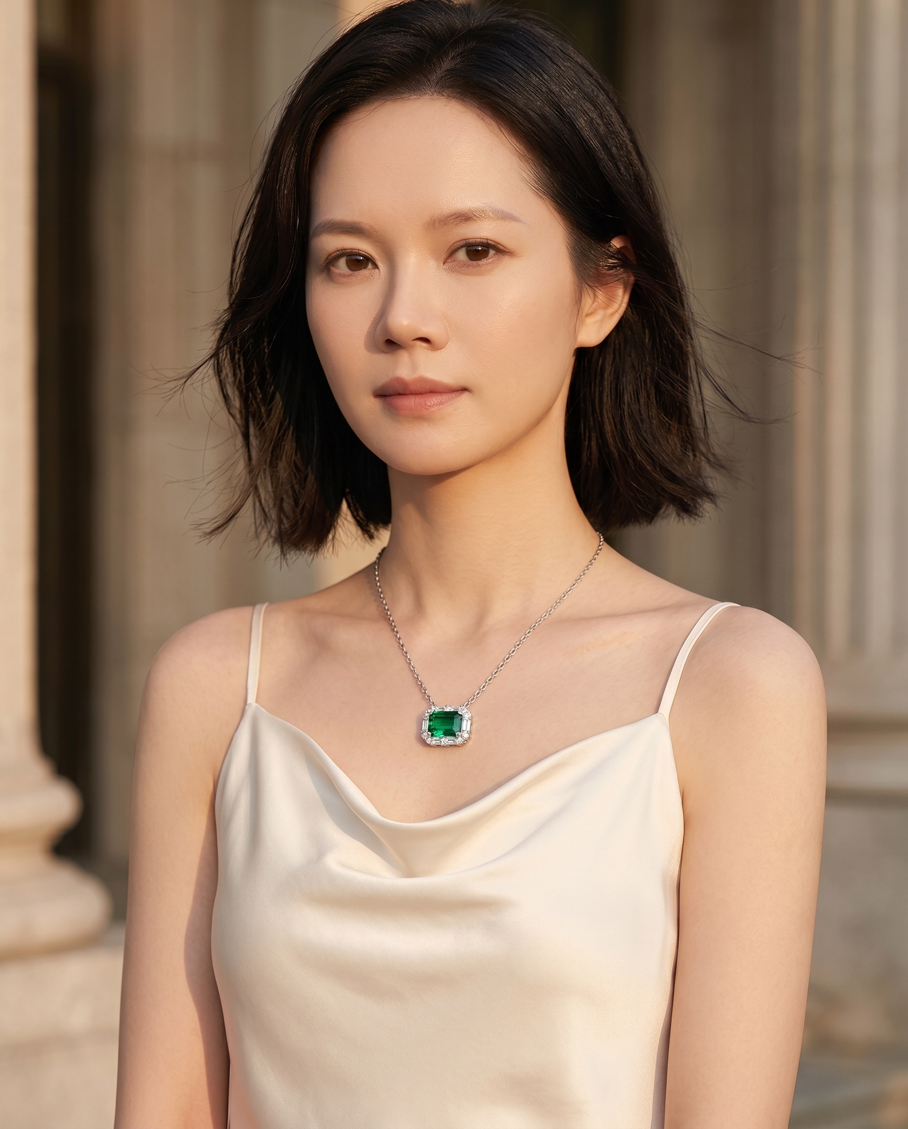 MSD.288G | "Verdant Gate" Emerald-Cut Green Moissanite Art Deco Halo Pendant
