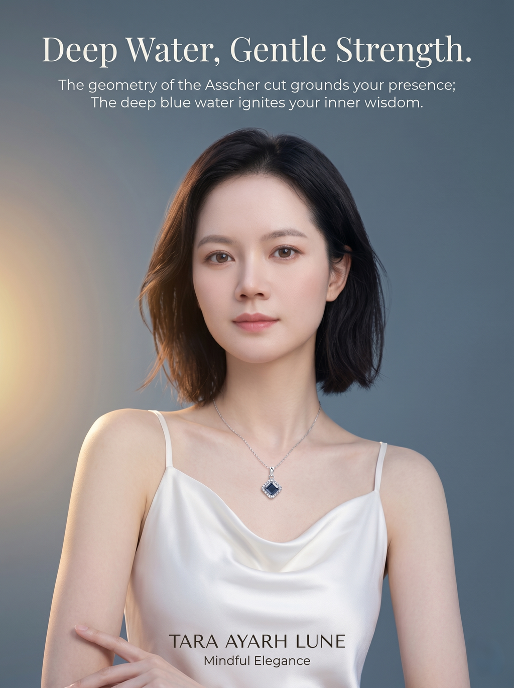 MSD.643B Blue Moissanite Asscher Cut Pendant Necklace