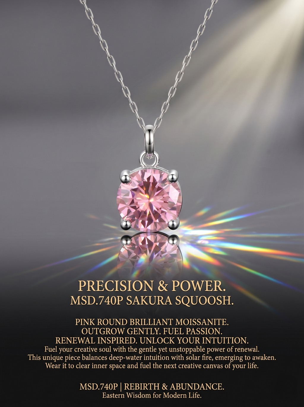 (MSD.740P)The Sakura Bloom 3-Carat Round Pink Moissanite Pendant Necklace