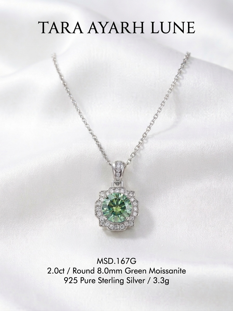 MSD.167G | "Forest Sanctuary" 2-Carat Green Moissanite Halo Necklace