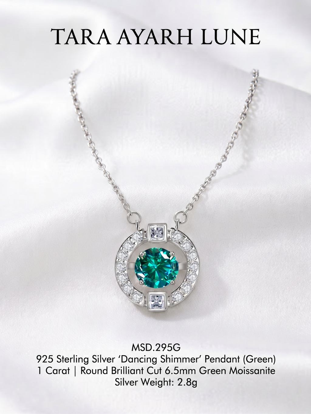 MSD.295G | "Zephyr Breath" 1-Carat Kinetic "Dancing" Round Brilliant Green Moissanite Pendant