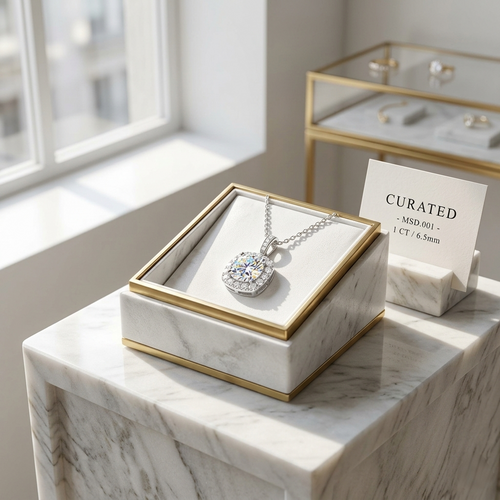 MSD.001 | The Carbon Lab Series: 1.0ct Sustainable Moissanite Halo Pendant in Rhodium-Finished Silver