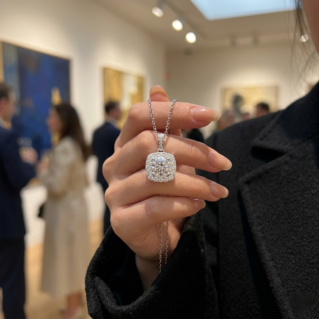 MSD.001 | The Carbon Lab Series: 1.0ct Sustainable Moissanite Halo Pendant in Rhodium-Finished Silver