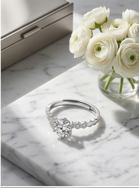 MSR.018 Modern Honeycomb Solitaire | 6.5mm Round Moissanite with Geometric Setting | TARA AYARH LUNE