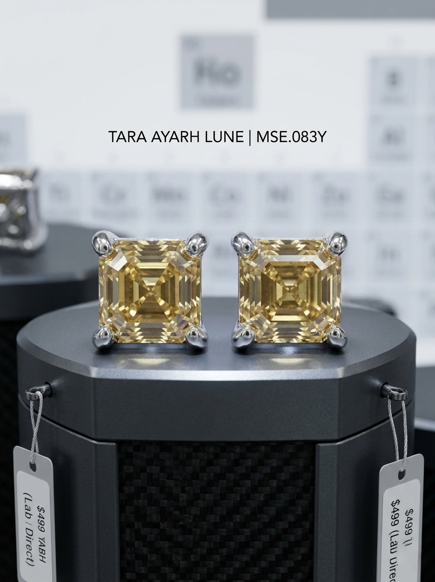 MSE.083 TARA AYARH LUNE "The Candy Prism" Series | 2.0ctw Asscher-Cut Moissanite Studs in Classic, Forest, Noir & Canary Editions (S925 Silver)