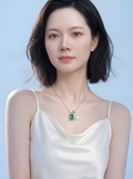 MSD.631G | "Forest Love-Tag" Emerald-Cut Green Gemstone Halo Pendant Necklace with Engraved Silver Identity Plaque
