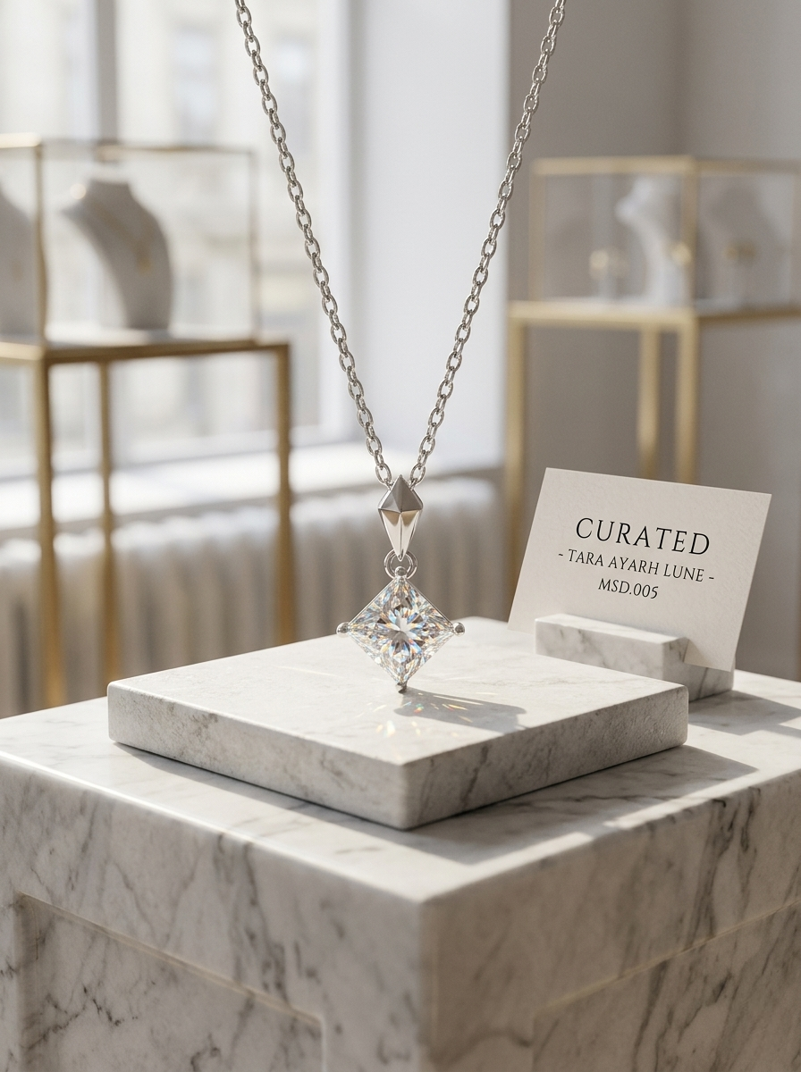 MSD.005 | The "Geometry of Light" Princess Pendant: 1.0ct Lab-Grown Moissanite in a Structural Architectural Setting