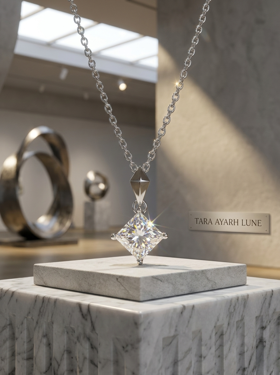 MSD.005 | The "Geometry of Light" Princess Pendant: 1.0ct Lab-Grown Moissanite in a Structural Architectural Setting