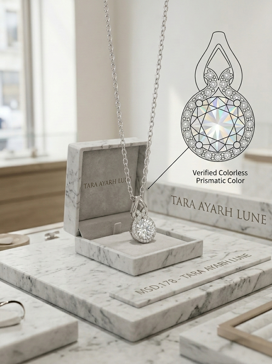 MSD.178|The "Prosperity Infinity" Y-Drop Pendant | 1.0ct Radiant Round Moissanite with Pavé-Crystal Ribbon & Royal Halo