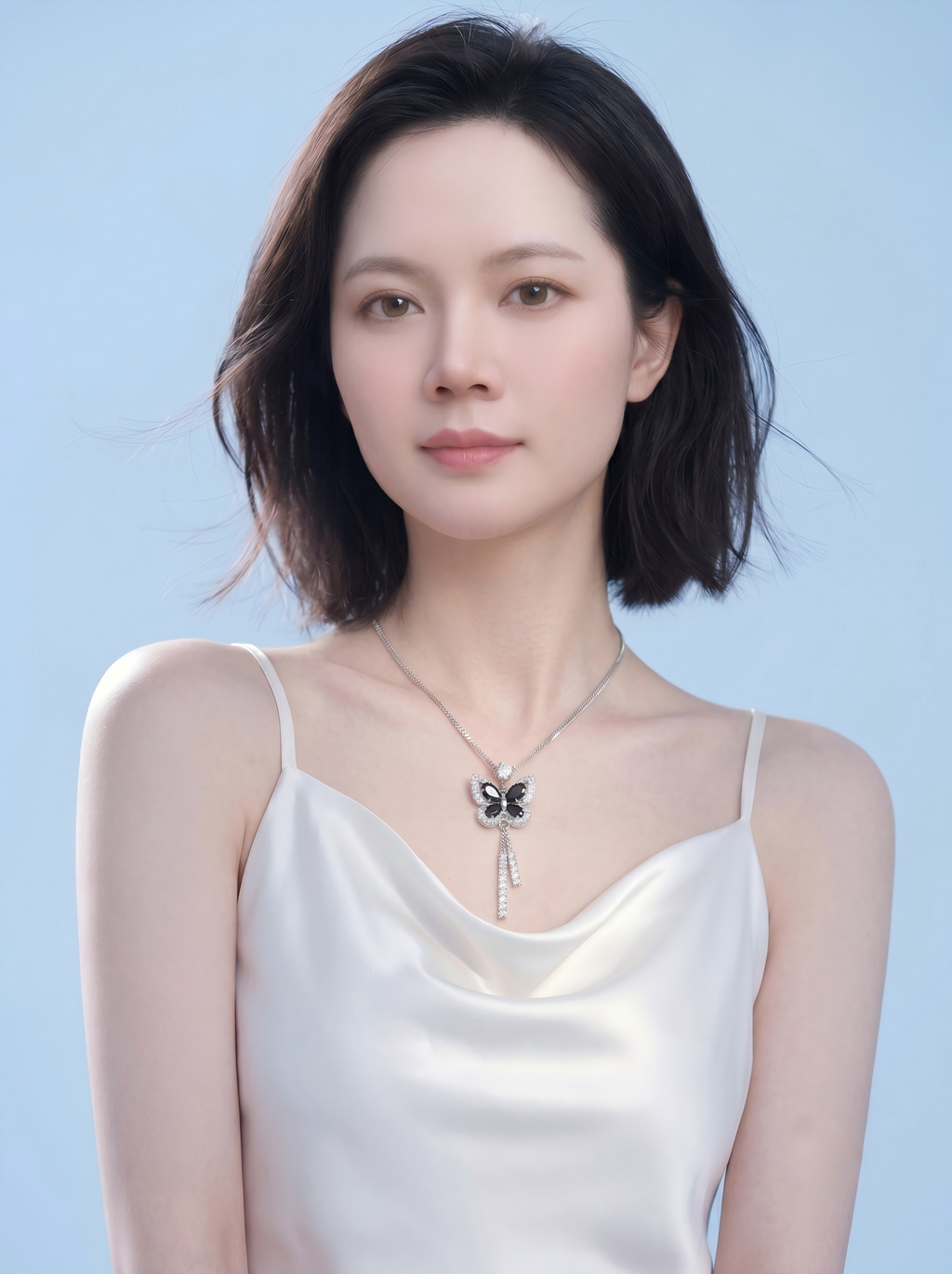 MSD.414K | "Wings of Freedom" Pear-Cut Black Moissanite Butterfly Tassel Pendant Necklace