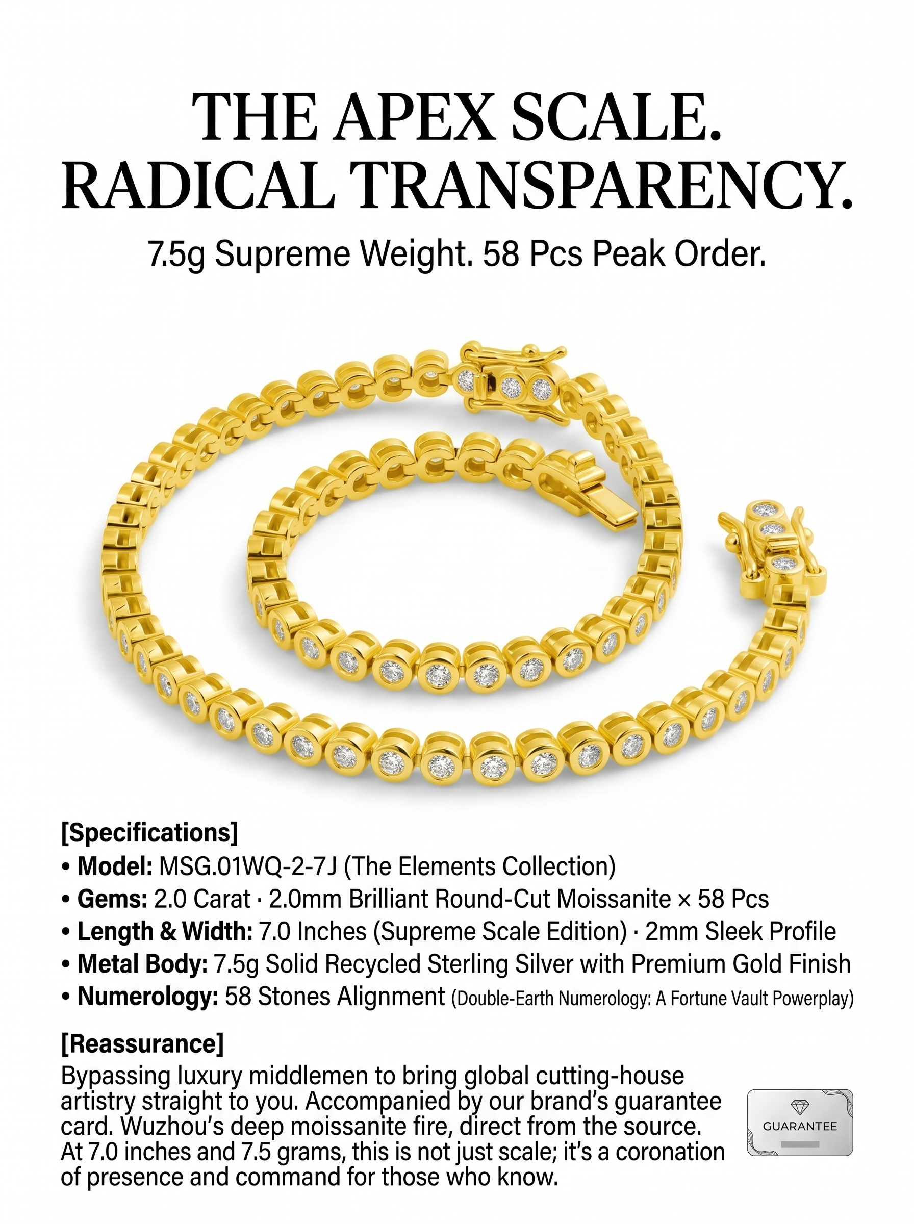 (MSG.01WQ-2-7J)The Sovereign Loop 2-Carat Moissanite Tennis Bracelet - 7 Inches