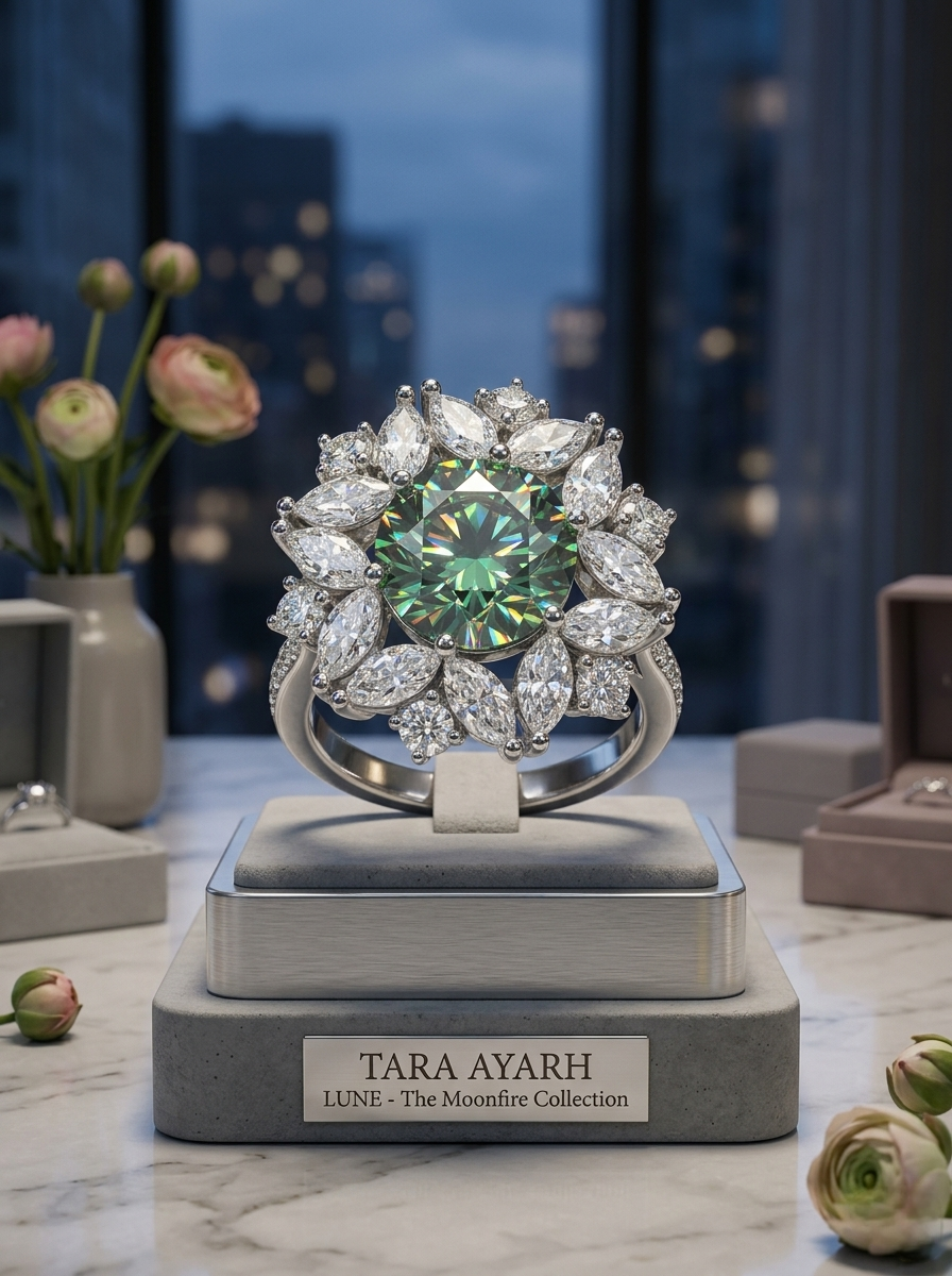 MSR.379 Series | 9mm Century-Cut Moissanite Bloom Ring | Azure, Emerald & Canary