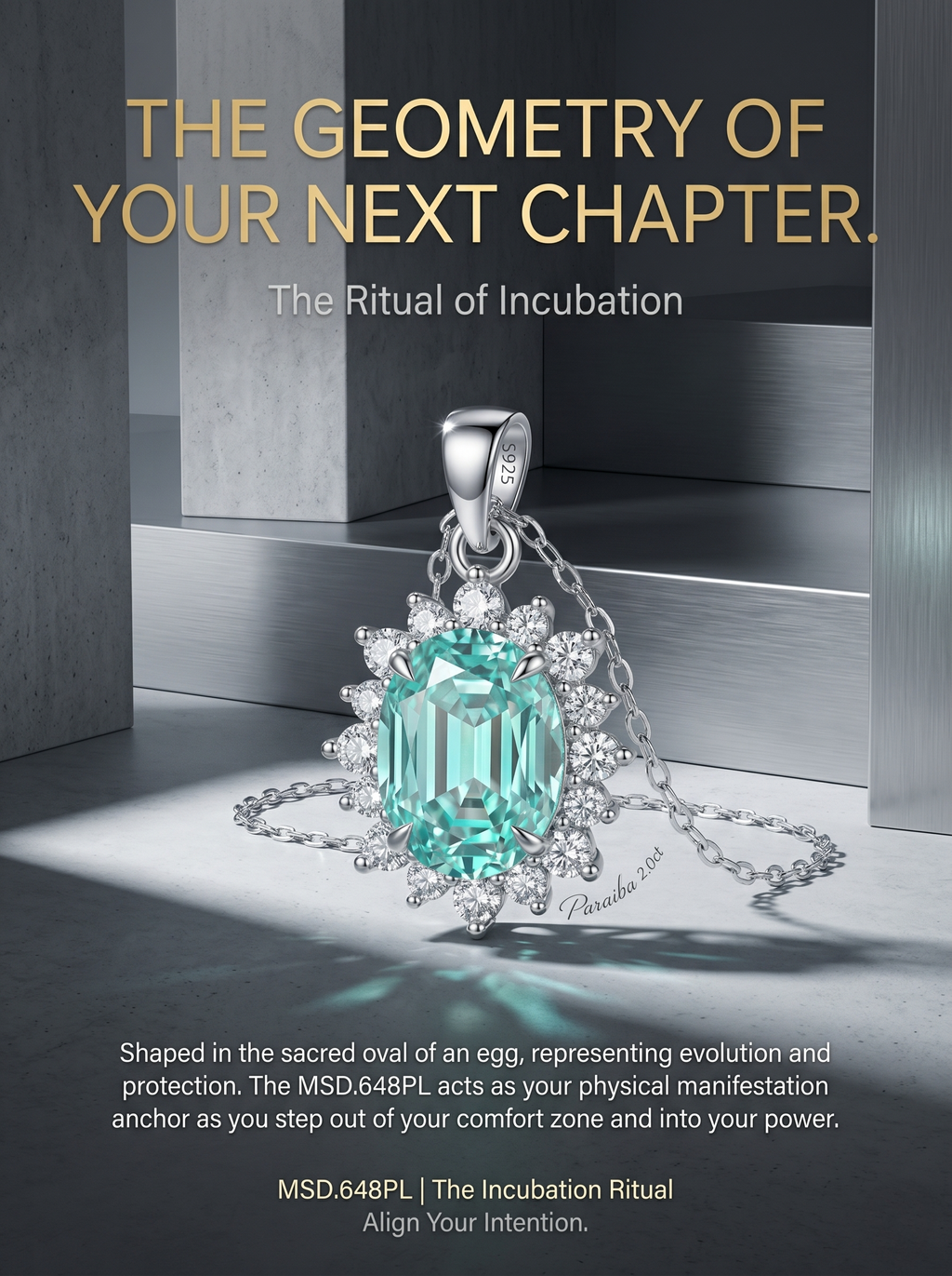 (MSD.648PL)The Solar Bloom 2-Carat Oval Paraiba-Color Moissanite Pendant Necklace