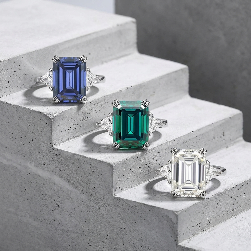 The Sovereign Pillar 10ct Emerald-Cut Moissanite Statement Ring (MSR.439 Series)