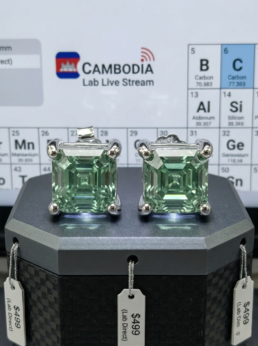 MSE.083 TARA AYARH LUNE "The Candy Prism" Series | 2.0ctw Asscher-Cut Moissanite Studs in Classic, Forest, Noir & Canary Editions (S925 Silver)