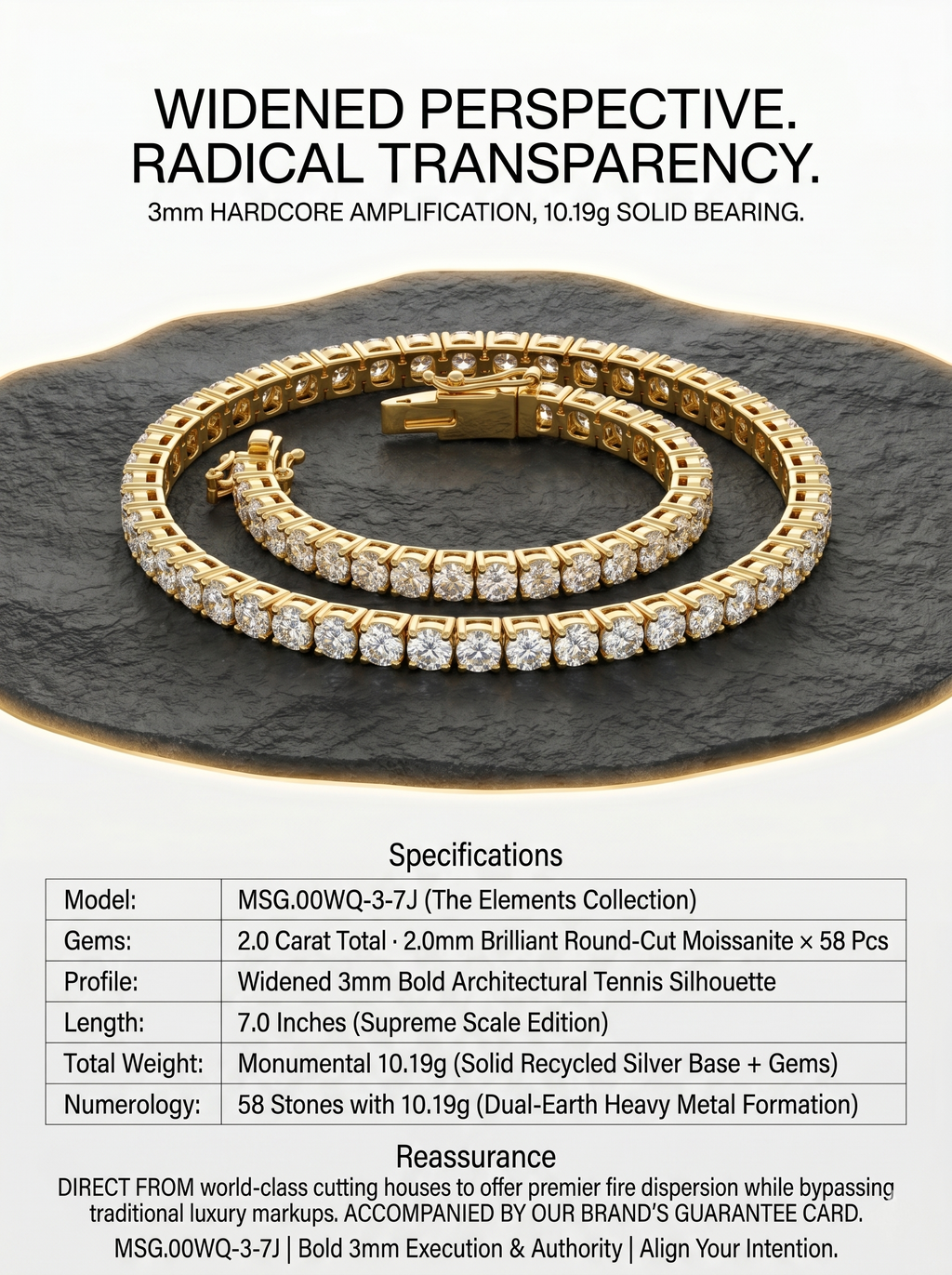 The Grand Vault Tennis Bracelet | 3mm Bold 2ct Moissanite 7" | MSG.00WQ-3-7J