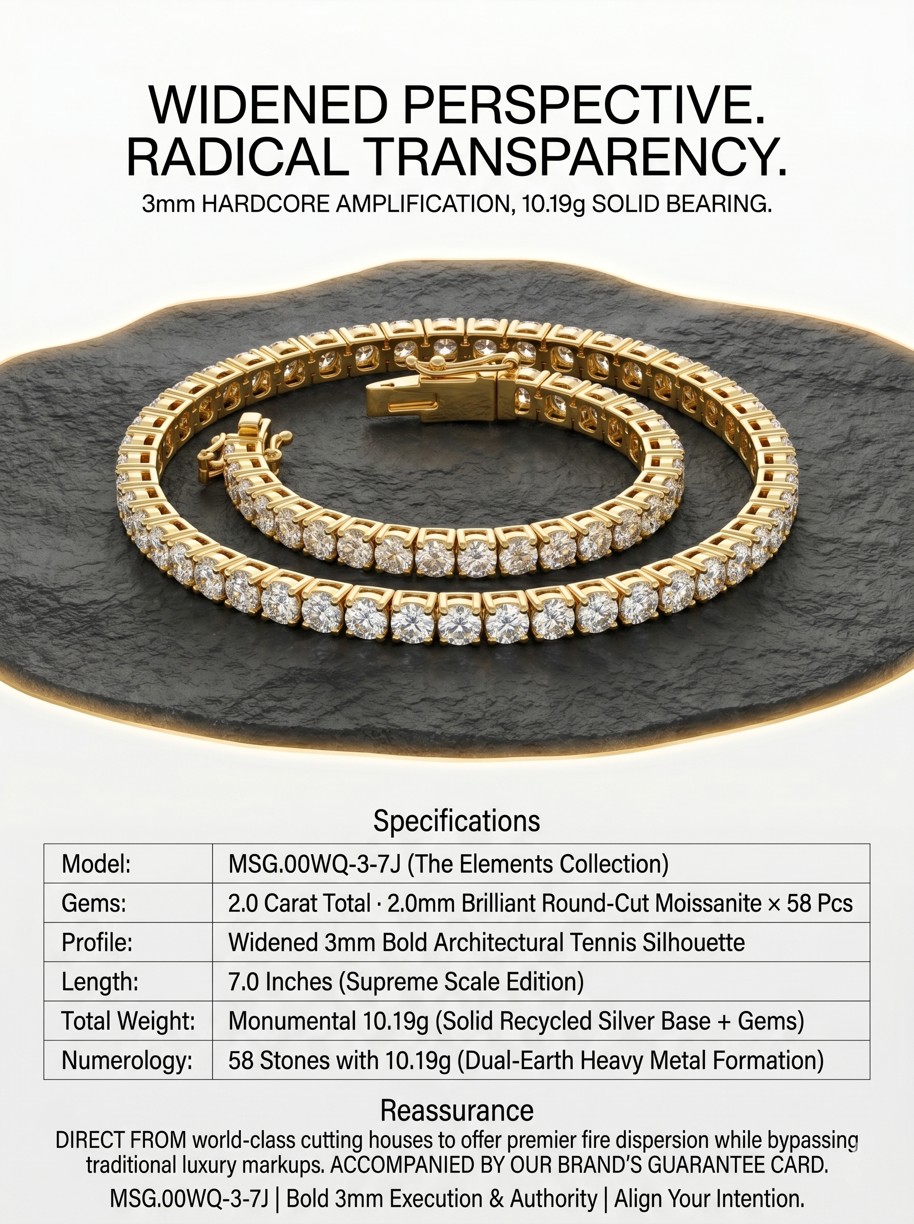 The Grand Vault Tennis Bracelet | 3mm Bold 2ct Moissanite 7" | MSG.00WQ-3-7J
