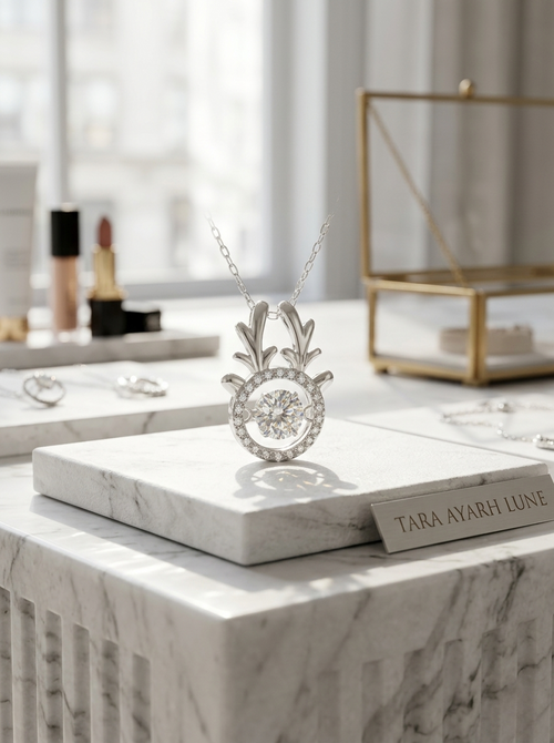 MSD.002 | The "Aether Deer" Kinetic Pendant: 0.5ct Scientific Moissanite in Aerospace-Grade Rhodium Finish