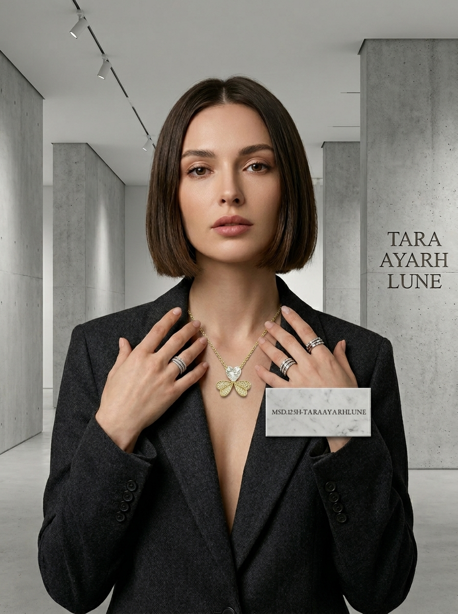 MSD.125(H)|The "Golden Heartbeat" Clover Pendant | 0.8ct Heart-Cut Moissanite in 14K Gold-Tone Pavé Setting