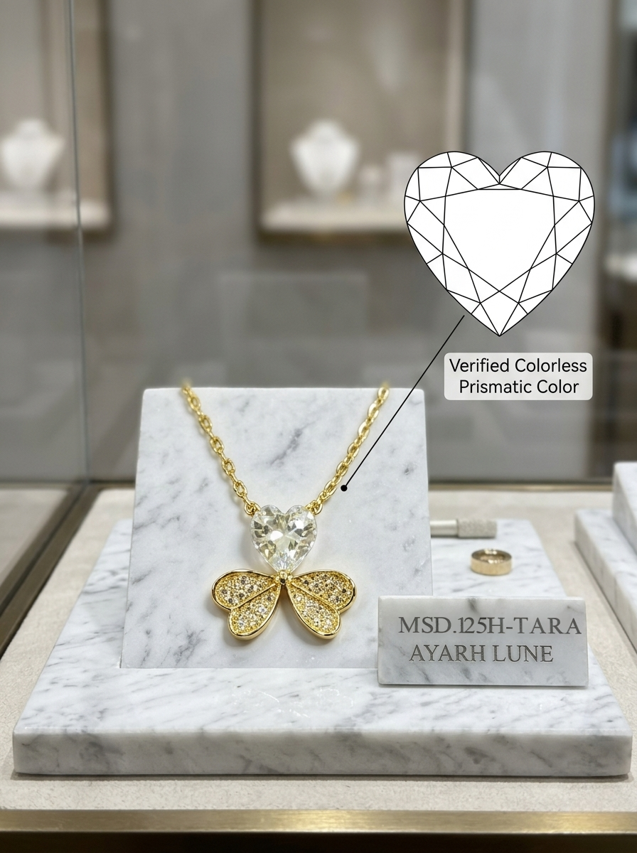 MSD.125(H)|The "Golden Heartbeat" Clover Pendant | 0.8ct Heart-Cut Moissanite in 14K Gold-Tone Pavé Setting