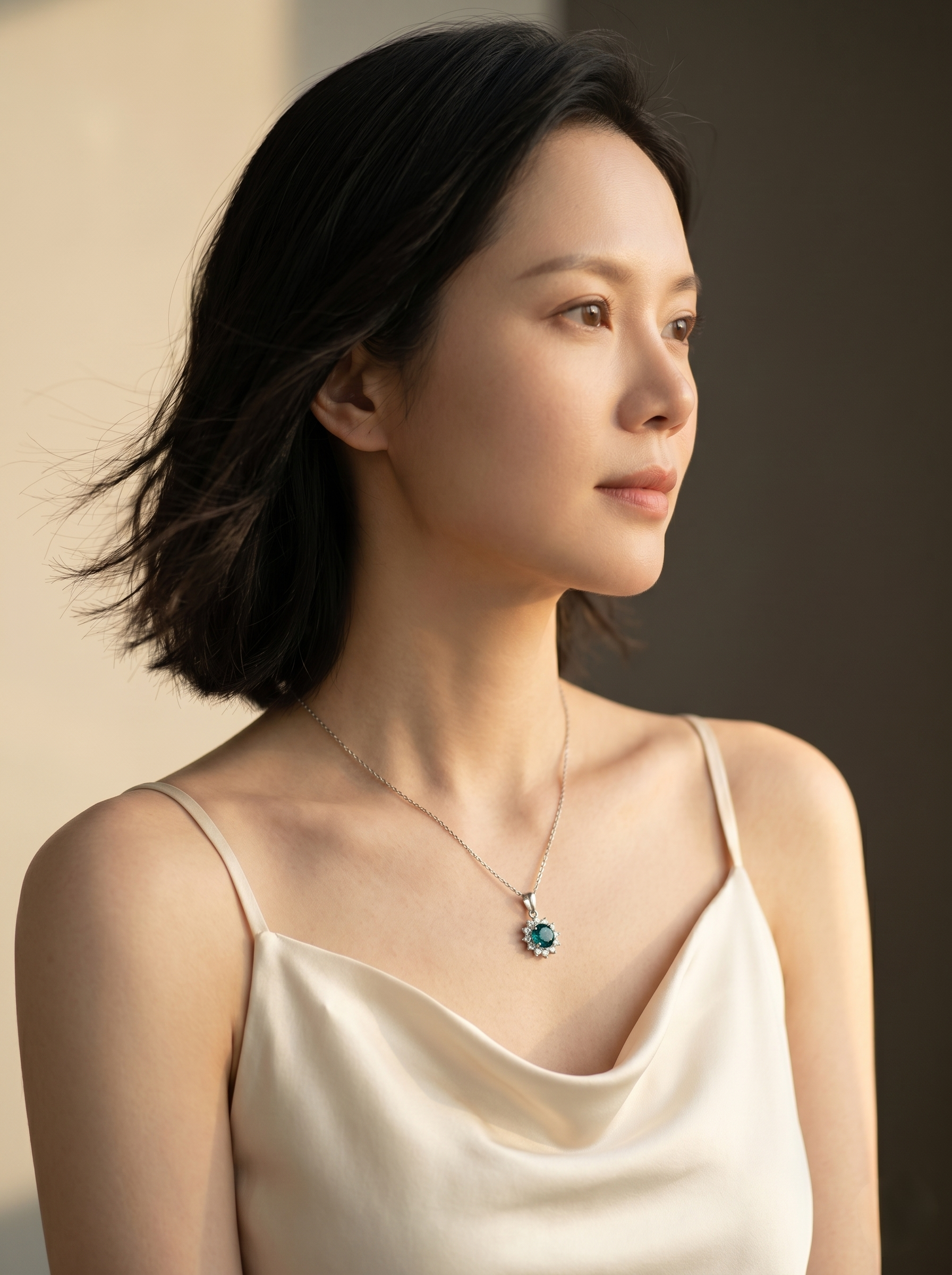 TARA AYARH LUNE MSD.080G Forest Green Moissanite Necklace | Wood Element
