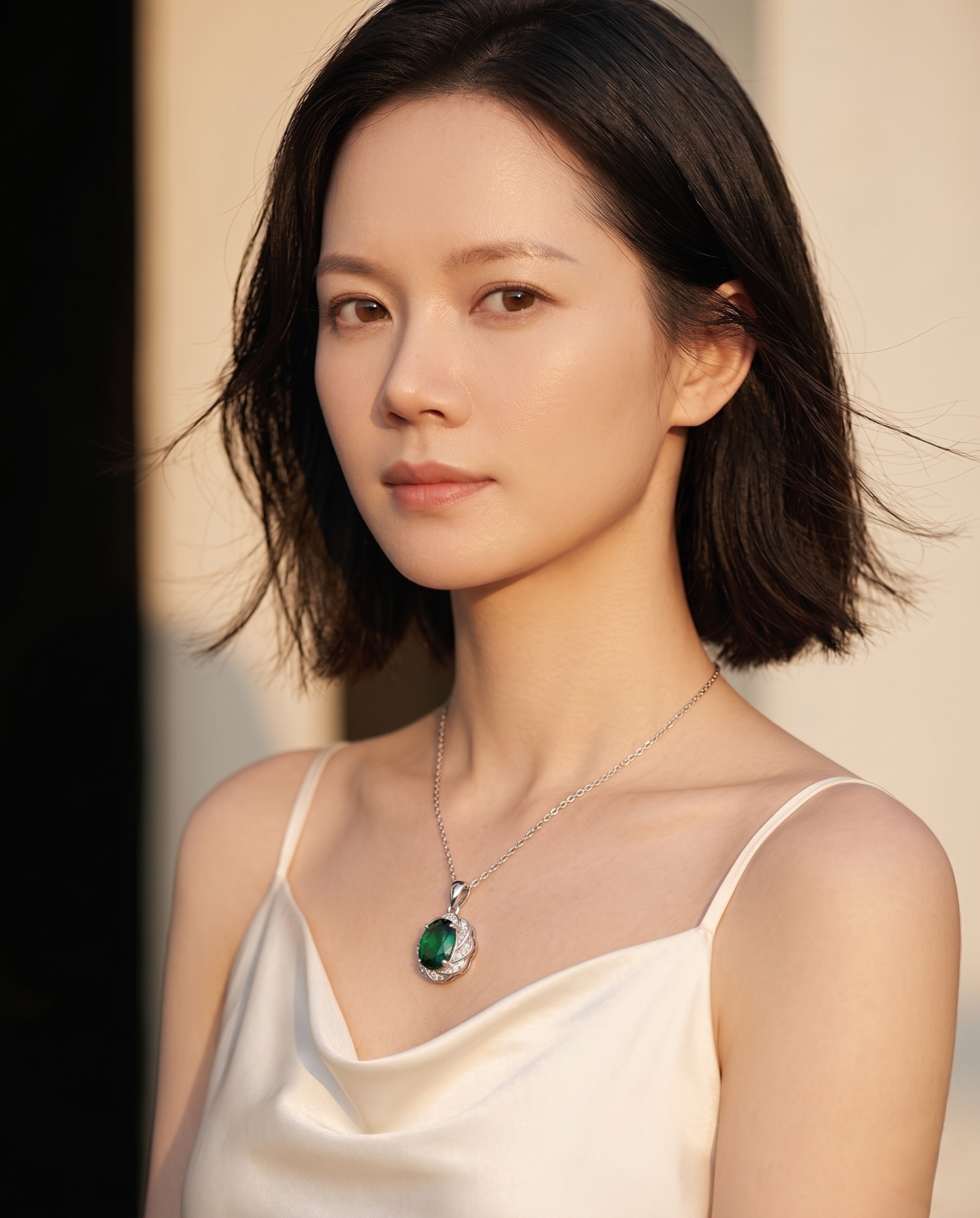MSD.296G | "Verdant Estate" 2-Carat Oval-Cut Green Moissanite Twisted Halo Pendant Necklace