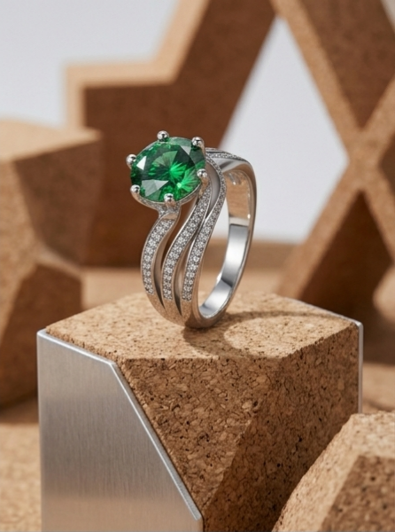 MSR.462 The "Nebula Swirl" Statement Ring | 3ct Hundred-Facet Moissanite (9mm) - Triple-Shank Pavé Wave Edition